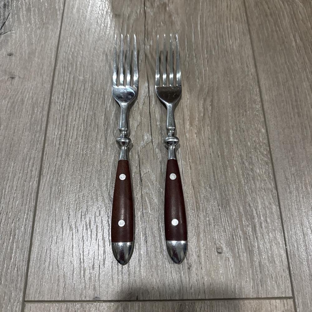 Chefs Dinner Fork Bistro Woodgrain‎ Brown 18/8 Stainless Steel Set of 2